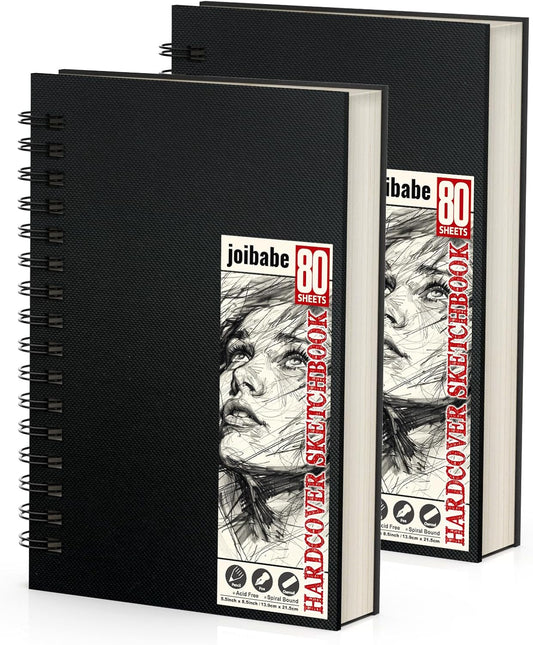 5.5" x 8.5" Sketch Book ，2 Pack 80-Sheets (68lb/100gsm)，Double-Sided Hardbound Sketchbook, Spiral Bound,Acid Free Paper Painting Drawing Writing Sketching Pad for Kids Adult Teens Girls Boys