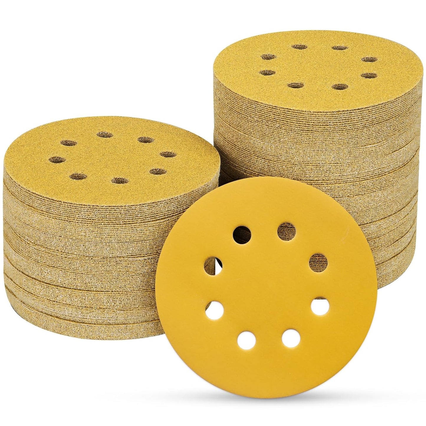 100PCS 5 Inch 8 Hole Sanding Discs 600 Grit,Gold Round Hook and Loop Sandpaper for Random Orbital Sander