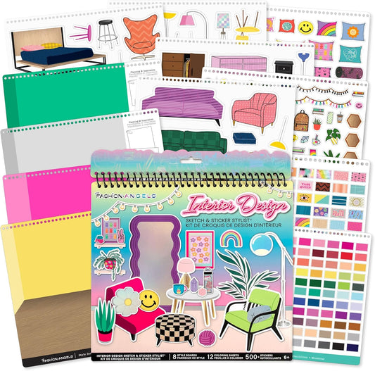Fashion Angels Interior Design Sticker Stylist - 20 Style Boards with 14 Sticker Sheets - Interior Design Set for Kids - Room Design Kit for Girls - 550+ Aesthetic Room Decor Stickers - Ages 6 and Up