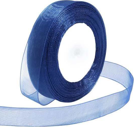 Ribbon for Gift Wrapping 3/4 inch Blue Sheer Organza Ribbon for Flower Bouquet Tulle Thin Chiffon Ribbons for Wedding Invitations Christmas Halloween Presents Decorations Crafts 50 Yards