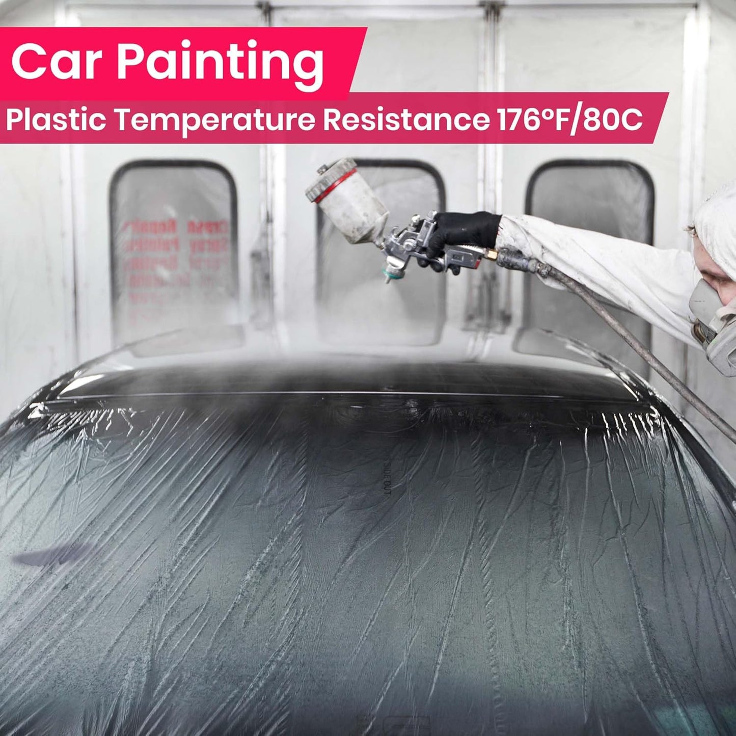 TAPEBEAR Pre-Taped Masking Film with Dispenser, 22" x 30Yards Plastic Sheeting for Painting, Tape and Drape, Painters Masking Tape Film Plastic Drop Cloths for Auto, Appliance and Furniture