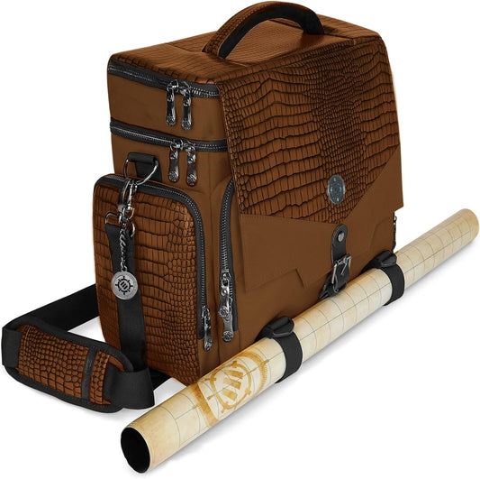 ENHANCE Travel Bag for DND Collector's Edition, Bag Compatible with Dungeons and Dragons, Combat Mat Holder, Dice Pockets and Accessories, Carry 4-8 Books (Brown Dragon)