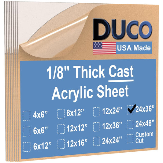 Duco USA-Made Clear Cast Acrylic Sheet 1/8 Inch Thick 24" x 36" - 8 Pack of Transparent Plexiglass Sheet - Lightweight Acrylic Board for Window Replacements, Displays, Signs, and More