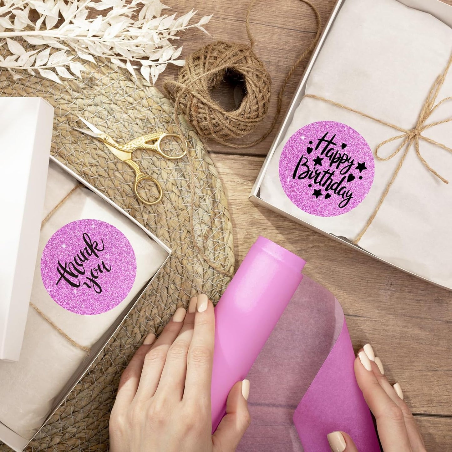 2" Holographic Thermal Label Stickers, Round Direct Thermal Label Stickers, Glitter Thermal Printer Sticker Labels for Gift Wrapping, Self-Adhesive Custom Logo Design- Glitter Pink