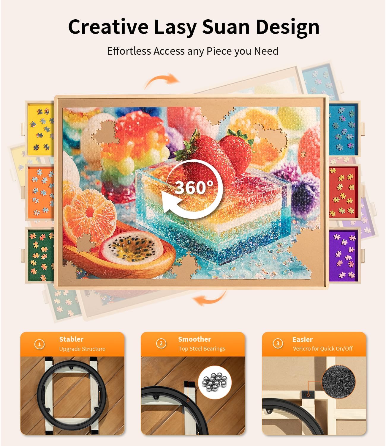 Join&Joy 1500 Piece Puzzle Board Pro, with 6 Drawers & Cover, 34" x 25", Sort-Wise Colorful Felt Drawers, Wooden Jigsaw Puzzle Board, Birthday Gifts for Mom