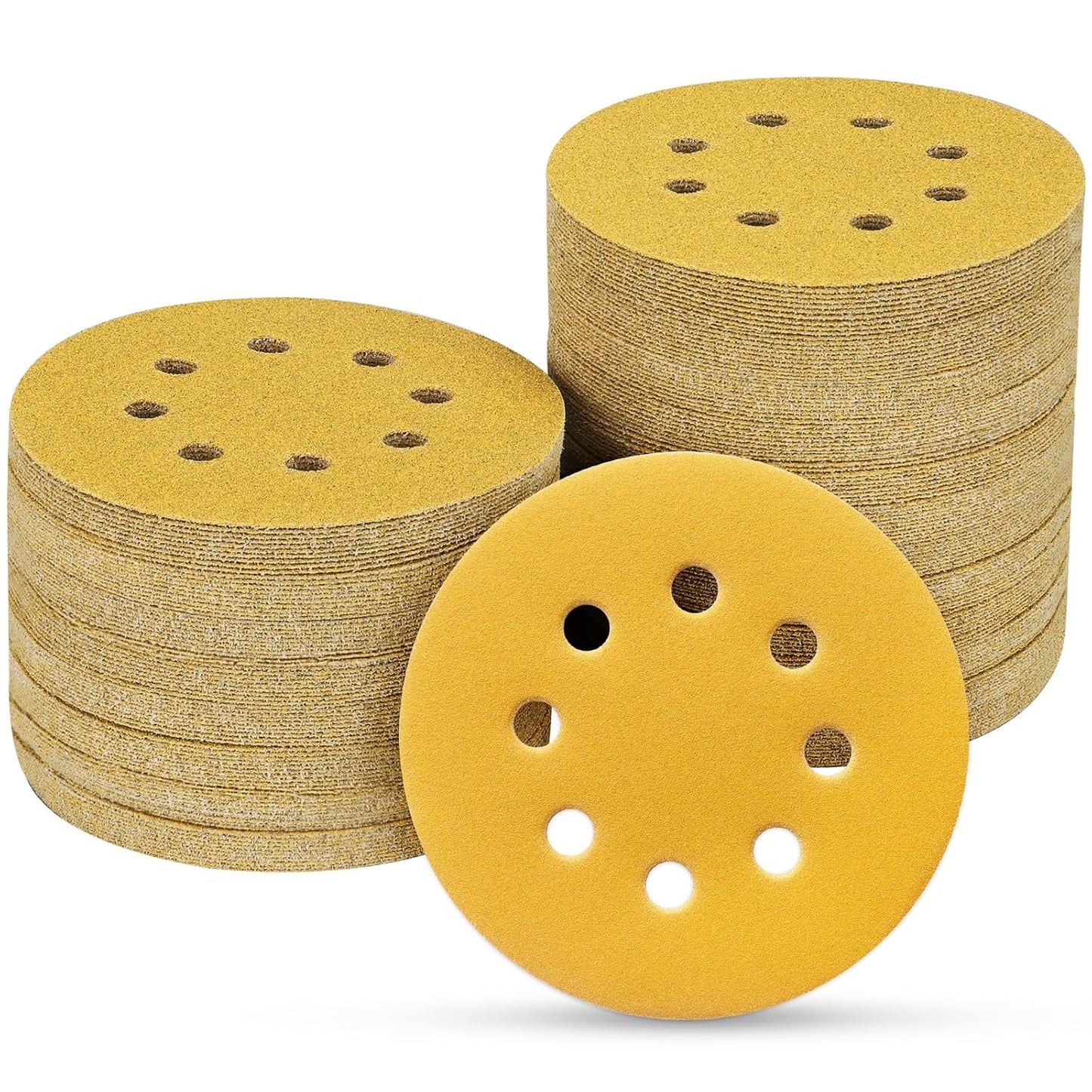 100PCS 5 Inch 8 Hole Sanding Discs 240 Grit,Gold Round Hook and Loop Sandpaper for Random Orbital Sander