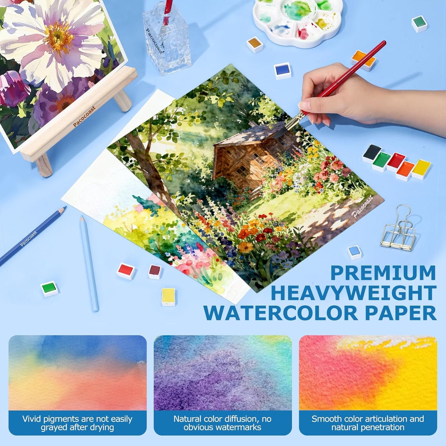 Pacocoast Watercolor Paper, 9"X12" Cold Press Artist Sketchbook, (300gsm/140lb) Water Color Pads for Acrylic, Gouache & Pencil. Painting Drawing Paper Book, Art Supplies for Adults & Kids, Teal