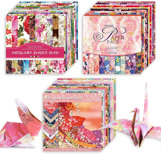 Origami 6x6 Paper Kit 150 Sheets 150 Vivid Colors Double Sided Same Printed Traditional Patterns Square for Arts Crafts Projects Japan Traditional Chiyo.Ethnic Flowers