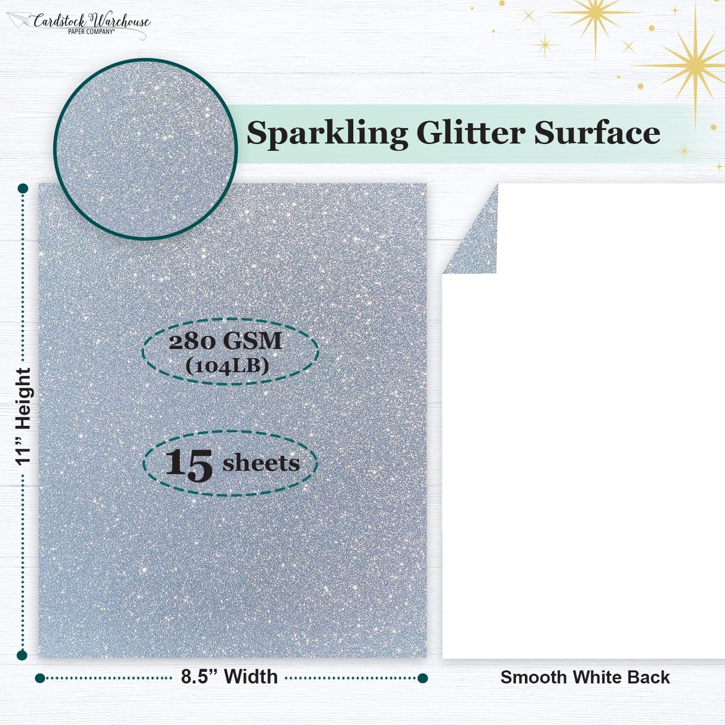 Cardstock Warehouse Diamond Print Inkjet Glitter-Premium Silver Glitter Cardstock Paper – 15 Sheets, 8.5 x 11" - 104 lb/280 GSM for Inkjet Printing, Die-Cutting, Card Making, Crafts, and DIY Projects