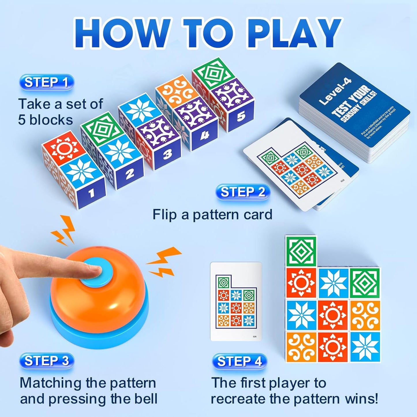 Matching Board Game, Family Puzzle Board Games for Adults & Children, Block Puzzle Games with Bell for Kids Ages 4+, Birthday Gifts Toys Travel & Party Boards Game for Family Night