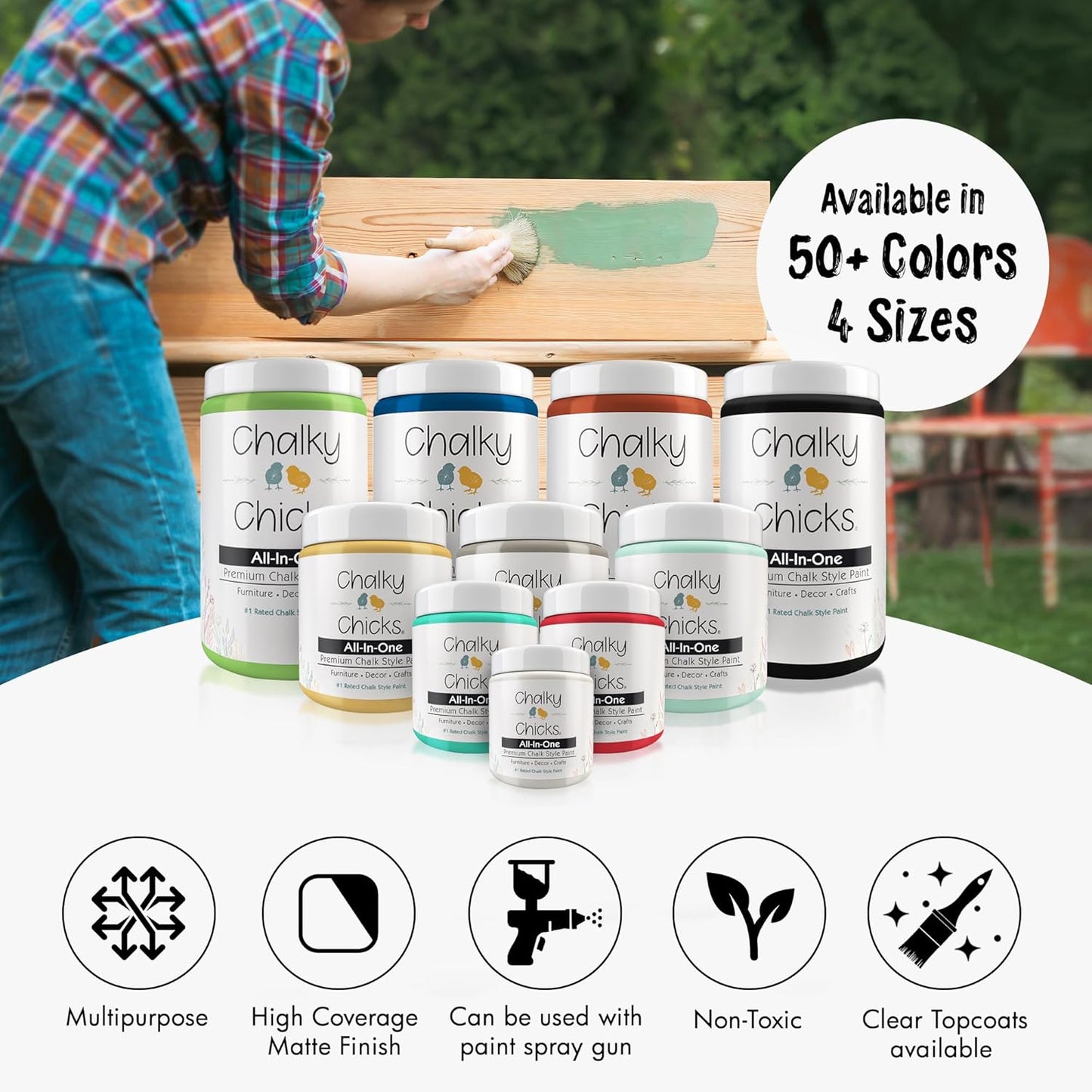 Chalky Chicks All-in-One Chalk Paint for Furniture or Cabinet -8Fl Oz- Matte Finish Powdered Snow (Pure White) for Metal, Wood Furniture Paint - No Sanding All-in-One for Home Decor & Crafts, USA Made