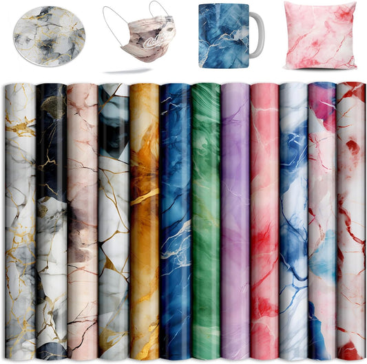 Sublimation Transfer Sheets for Heat Press Machine,Marble Sublimation Paper for Tumblers Blanks Tshirts,12 Sheets 12x12inch