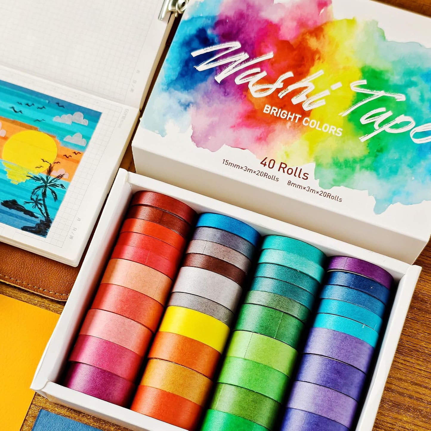 40 Rolls Colored Washi Tape, Aesthetic Colored Decorative Cute Scrapbook Tape for Scrapbooking Supplies Journaling Craft Junk Journal