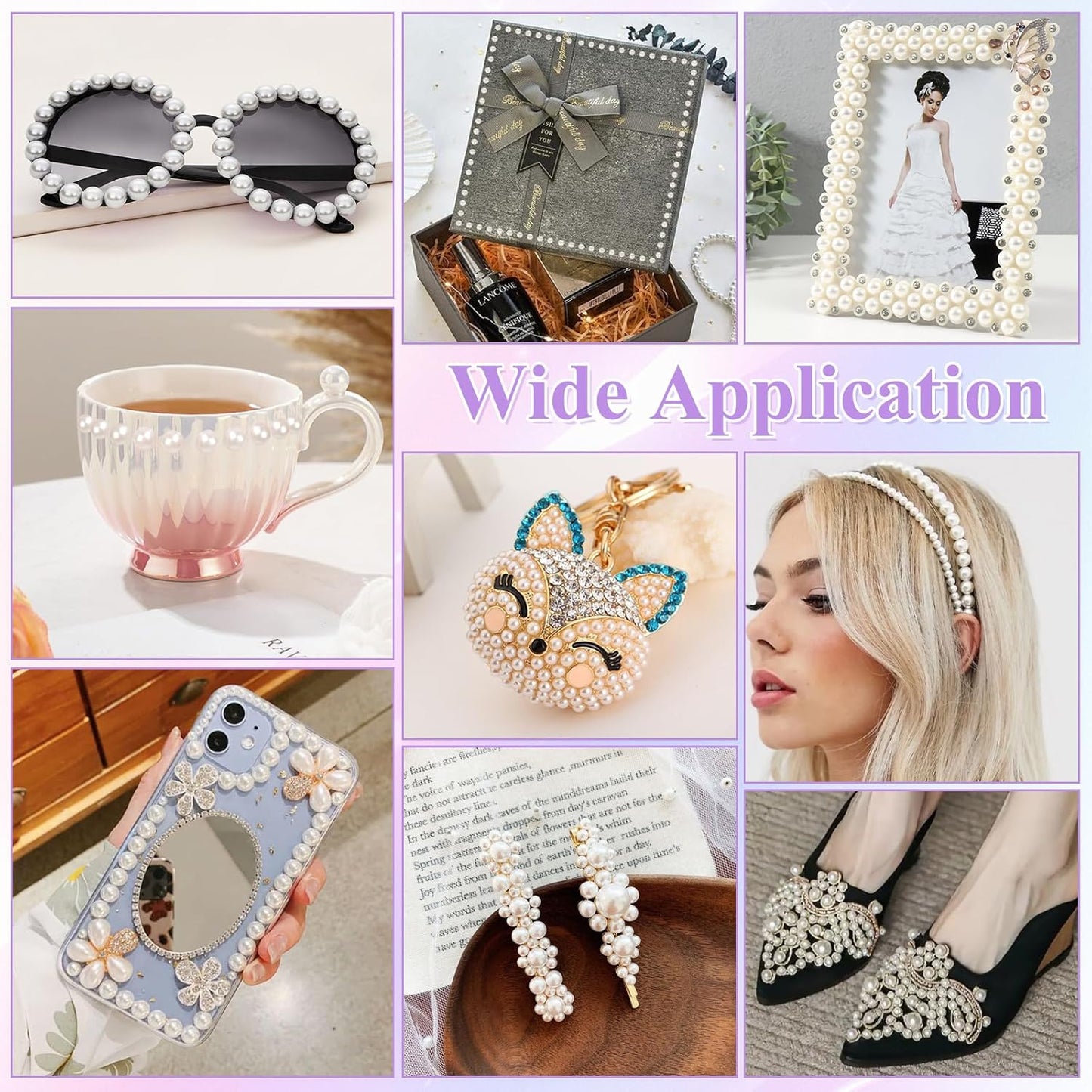 Phinus 3732Pcs Hair Pearls, 3/4/5/6/8mm White and Beige Pearl Stickers for Crafts, Hair Pearls Stick on Body Gems for Eye Nails Make up and DIY Decorations