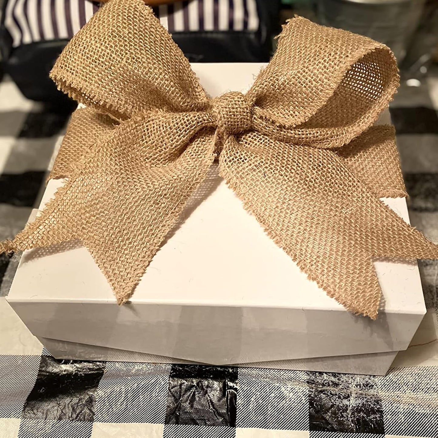 KINJOEK 6 Inch Wide 11 Yards Burlap Ribbon, Natural Jute Fabric Ribbon Crafts Ribbon for Christmas Wedding Gifts Burlap Fabric DIY for Decoration