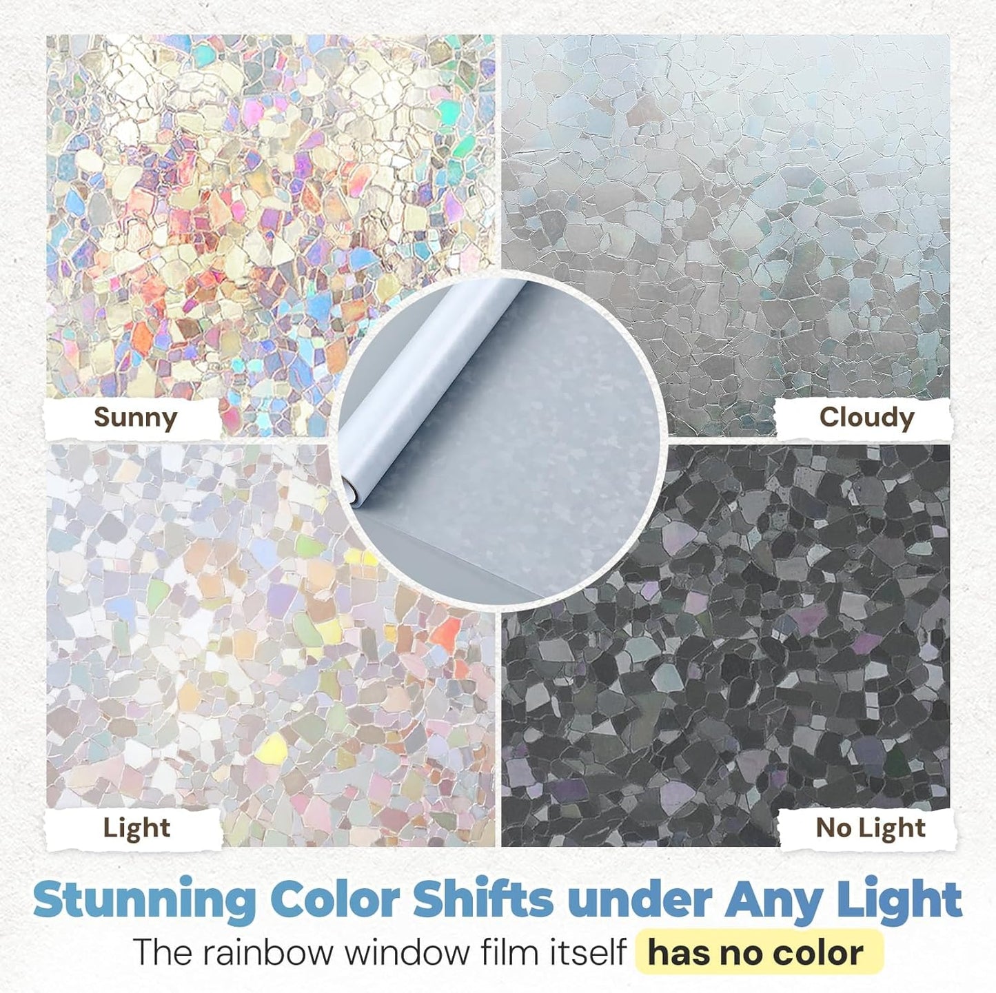 DOWELL Window Privacy Film Rainbow Film, Stained Glass Decorative Sticker, Static Cling Non-Adhesive Glass Clings, Sun Blocking Heat Control Window Coverings for Home Door, 23.6" x 157.4"