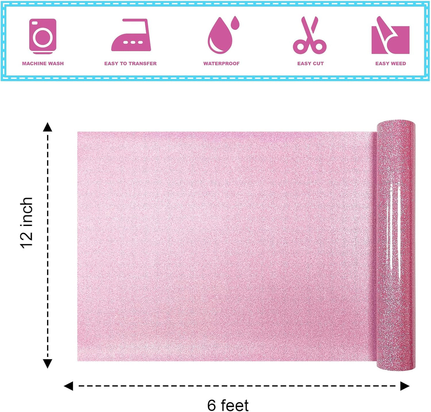 Rouge Powder Glitter HTV Heat Transfer Vinyl 12" x6FT Glitter Vinyl for T Shirts Easy to Cut and Weed Compatible with All Cutter Machines HTV Vinyl Iron on for Cricut (Rouge Powder 12”x6FT)