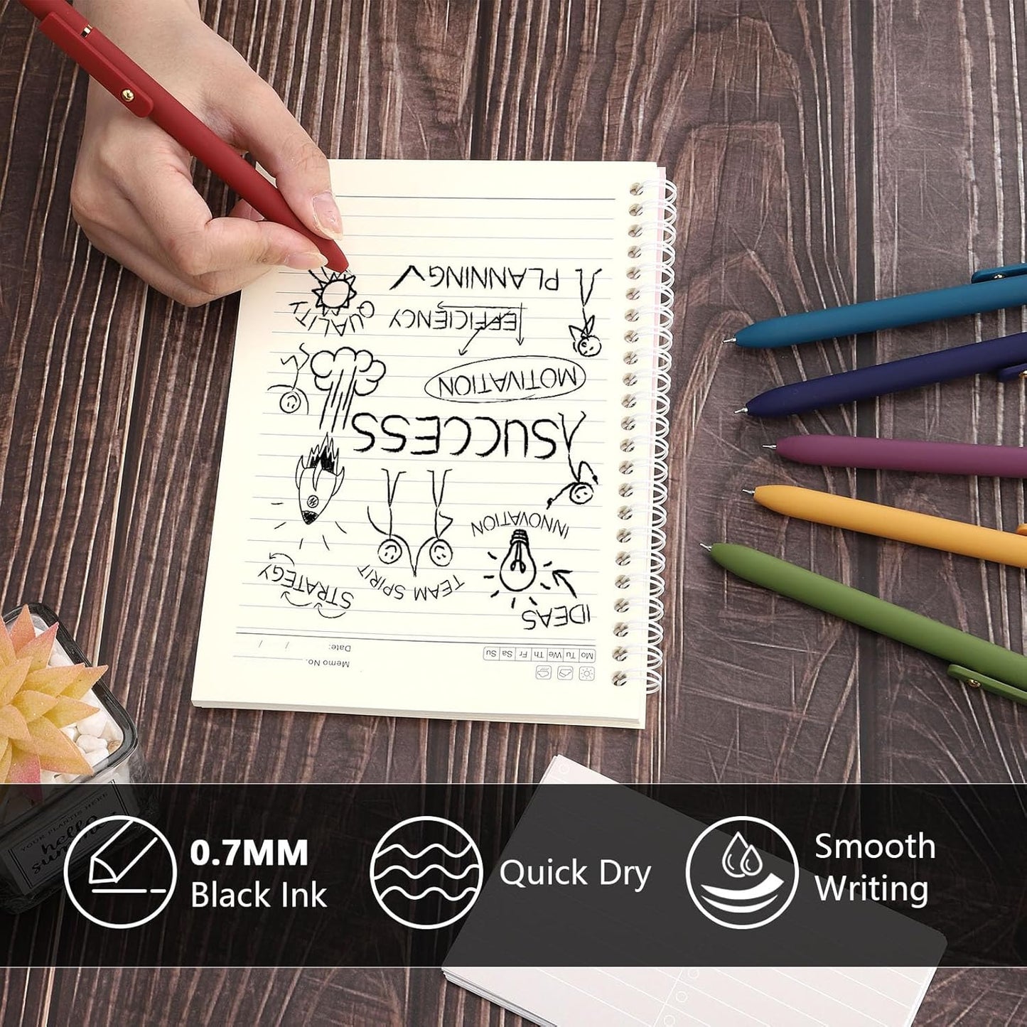 FIOVER Gel Pens, 6pcs 0.7mm Fine Point Black Ink, Smooth Writing Pens for Journaling, Nurse Aesthetic Cute Office School Supplies, Gifts for Women and Men (6Pcs Gold Vintage -Black ink)