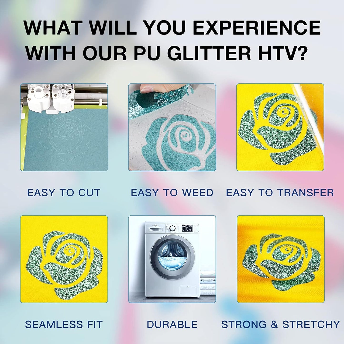 HTVRONT Blue Glitter HTV Heat Transfer Vinyl - 10" x 8ft Glitter Iron on Vinyl for Shirts, Easy to Cut & Weed for Heat Vinyl Design (Light Blue)