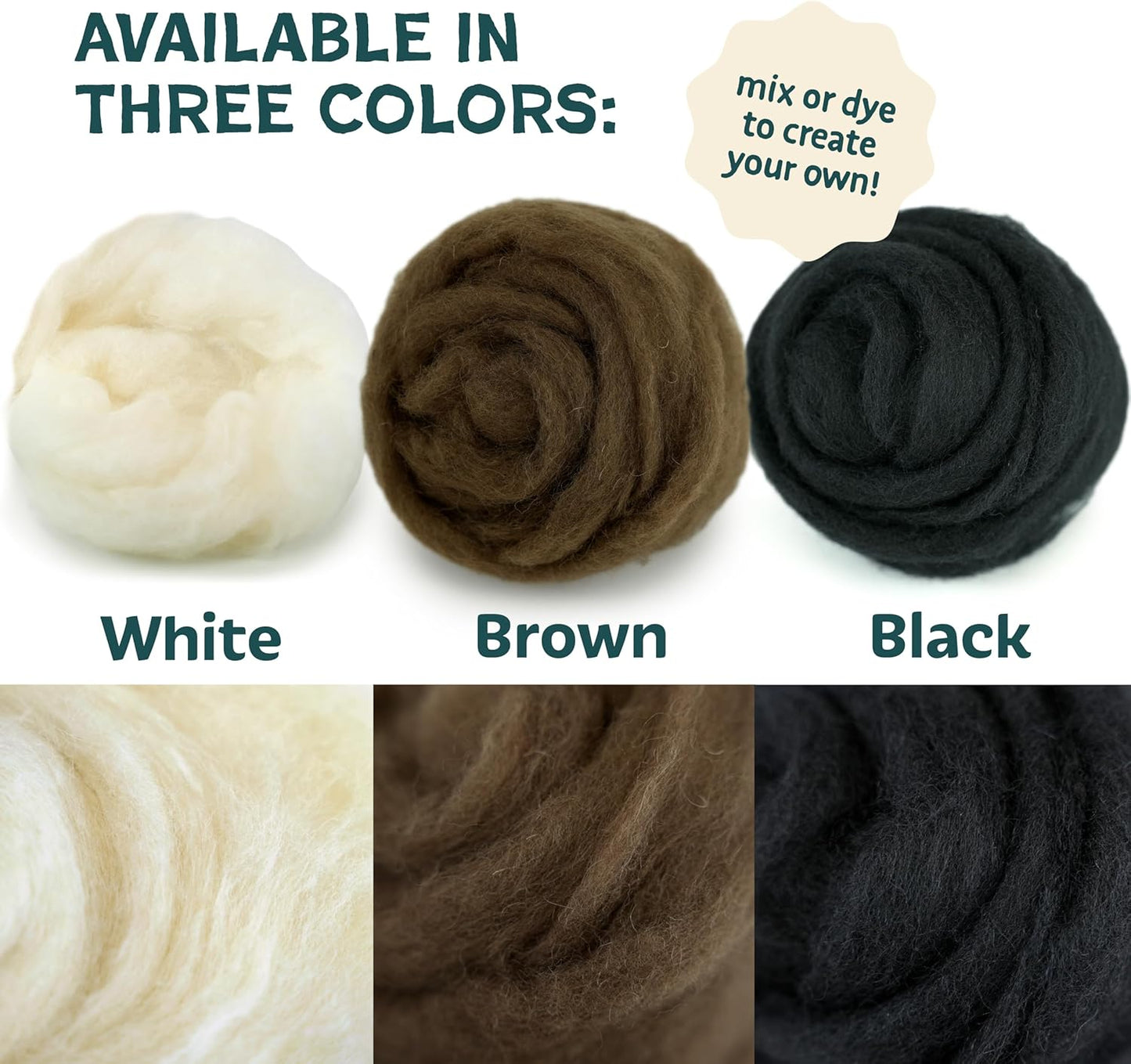 Woolbuddy Needle Felting Wool – 8oz Chunky Wool Roving in Brown, Felting Wool for Needle Felting Kit, Wet & Dry Felting Projects