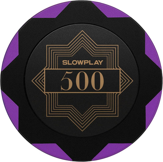 SLOWPLAY Nash Clay Poker Chips, 14 Grams Heavyweight Clay Composite, 40mm Large Chips in Bulk, Pack of 50 with Denomination of 500