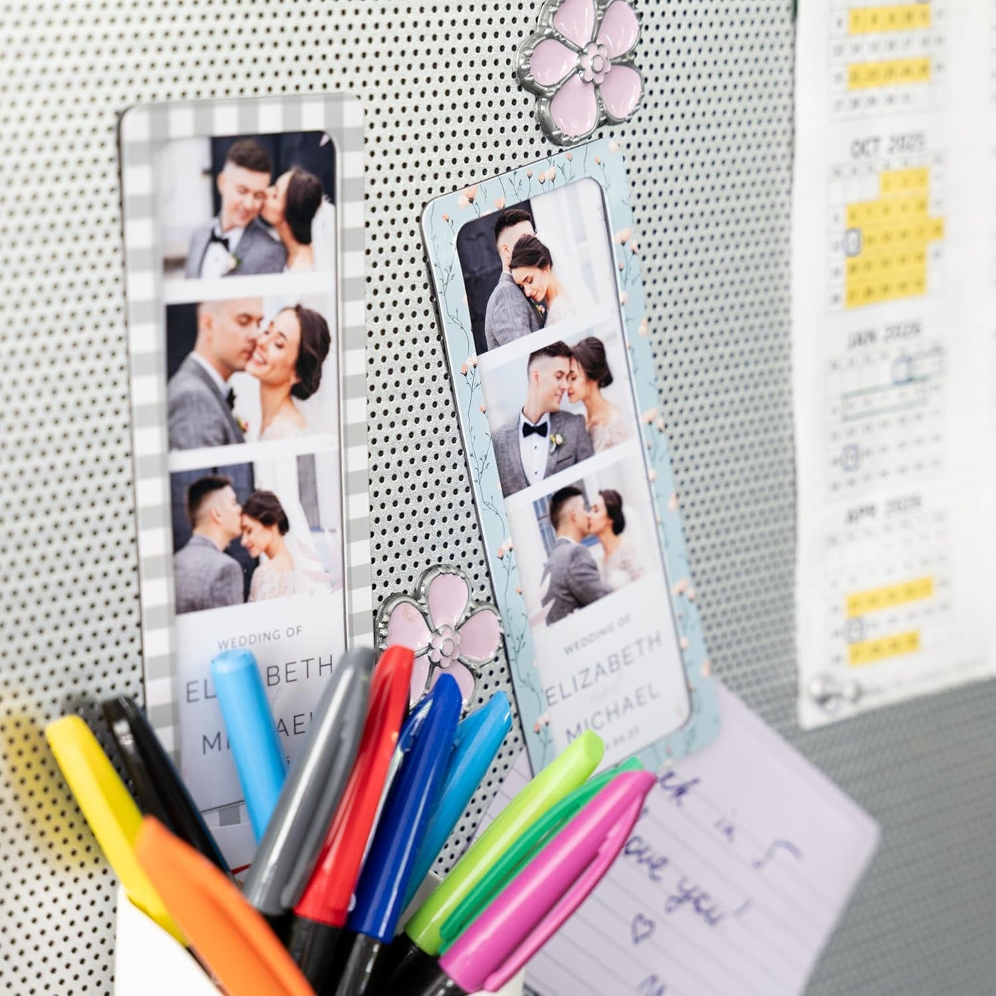 Magnetic Frames For 2x6 Photo Booth Strips – Set of 5 – White, Black, or Floral Design Photo Picture Holders – Magnetic Paper Cutout for Photobooth Photos – Simple Slim Frames for Fridge, Locker, or Party Keepsakes (5, CHECK/FLORAL PATTERNS MIX)