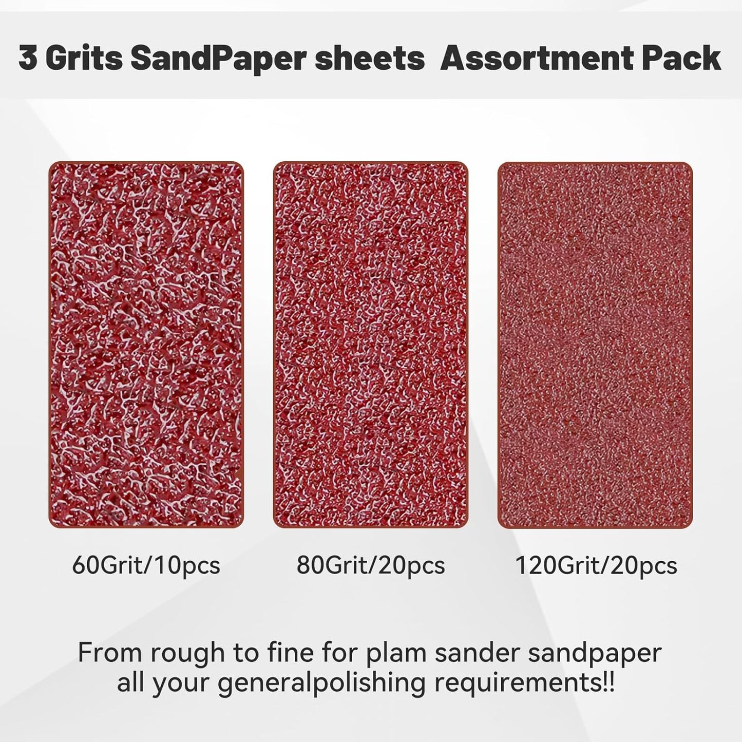 1/4 Sandpaper Sheet,4-1/2"*5-1/2" Assorted 60-80-120,50PACK
