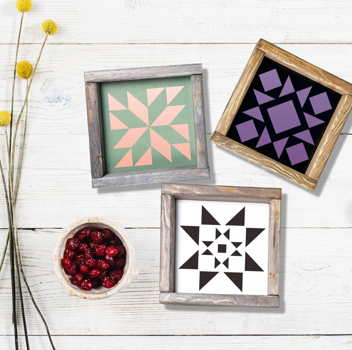 Stencils for Painting on Wood Reusable 3inch Barn Quilt Stencil for Crafts Drawing Templates for Wood Sign Fabrics Paper Card Decor