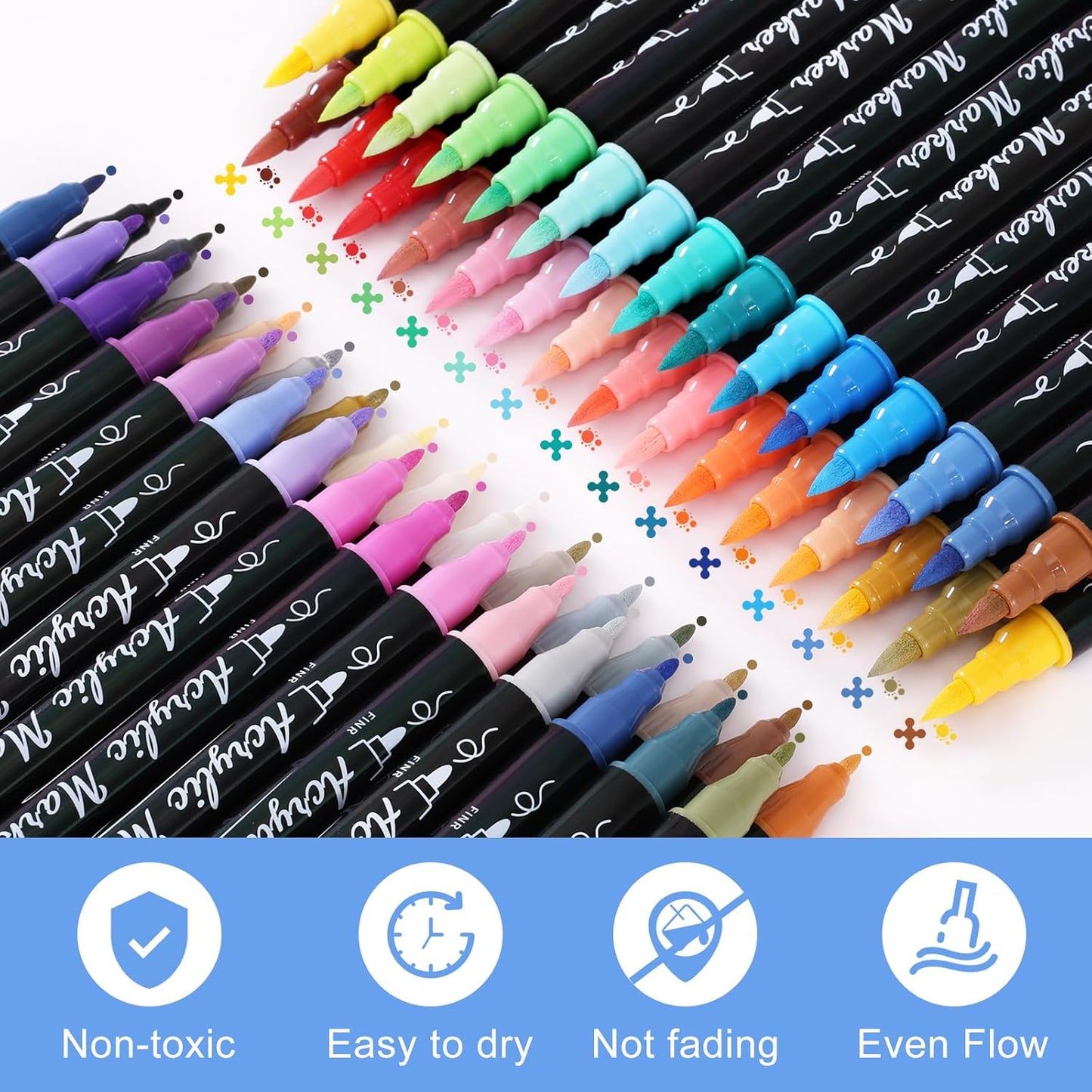 TOSAHRE Acrylic Paint Pens Markers 60 Colors Waterproof Dual Tip Acrylic Markers Set with Brush & Fine Tip Coloring Pens for Rock Painting Wood Scrapbook Fabric Glass Ceramic DIY Craft Art Supplies