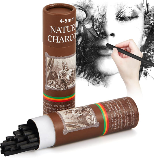 Gueevin 25 Pcs Willow Charcoal Sticks, Willow Charcoal, Artists, Beginners, Students, Perfect for Sketching, Drawing, Shading, and Fine Art Christmas Gifts for Art (4-5mm)