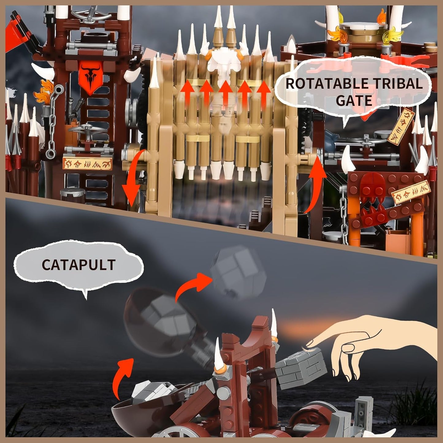 BNG Bonfire Gate Building Set for Adult, Orc Fortress Gate Building Block, Home Office Decor, Stem Toy and Creative Gift for Teen Boy (1279PCS)