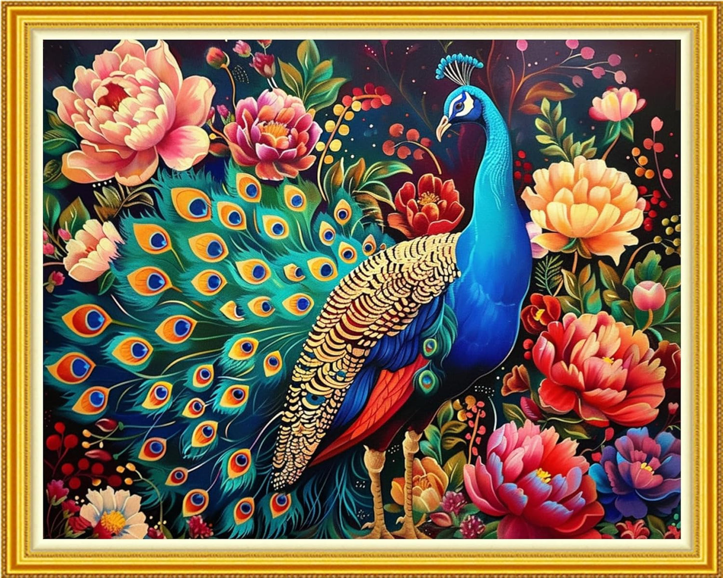 Magxvouy Cross Stitch Kits Stamped Full Range of Embroidery Kits,Cross Stitch Patterns Needlework Kits for Beginners 11CT Printed Kits&Peacock Flower 16x20 inch