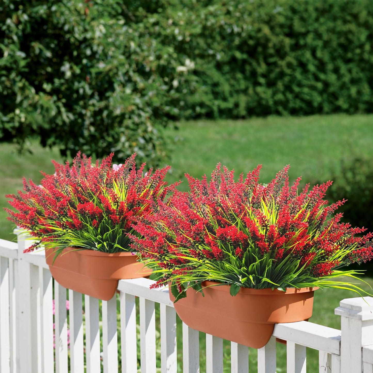 20 Bundles Artificial Plants Outdoor Fake Monkey Grass with Flowers (Red)