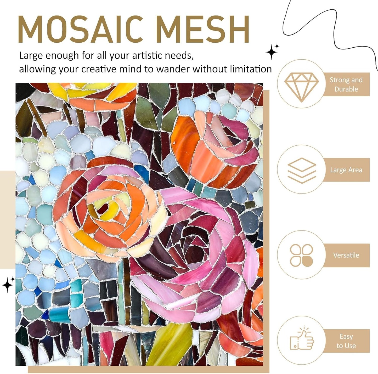 39" X 157" Mosaic Mesh for Back Mounted Tile with Scissors, Fiberglass Mosaic Mesh Backing Boast for Tile Installation Supplies Tools (Non Sticky)