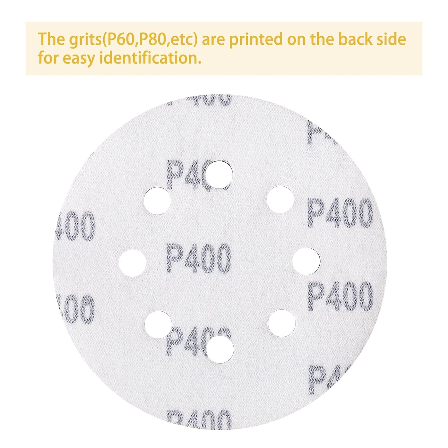 150PCS 400 Grit Gold Sanding Discs, 5-Inch 8-Hole Sandpaper for Random Orbital Sander, for Automotive or Woodworking