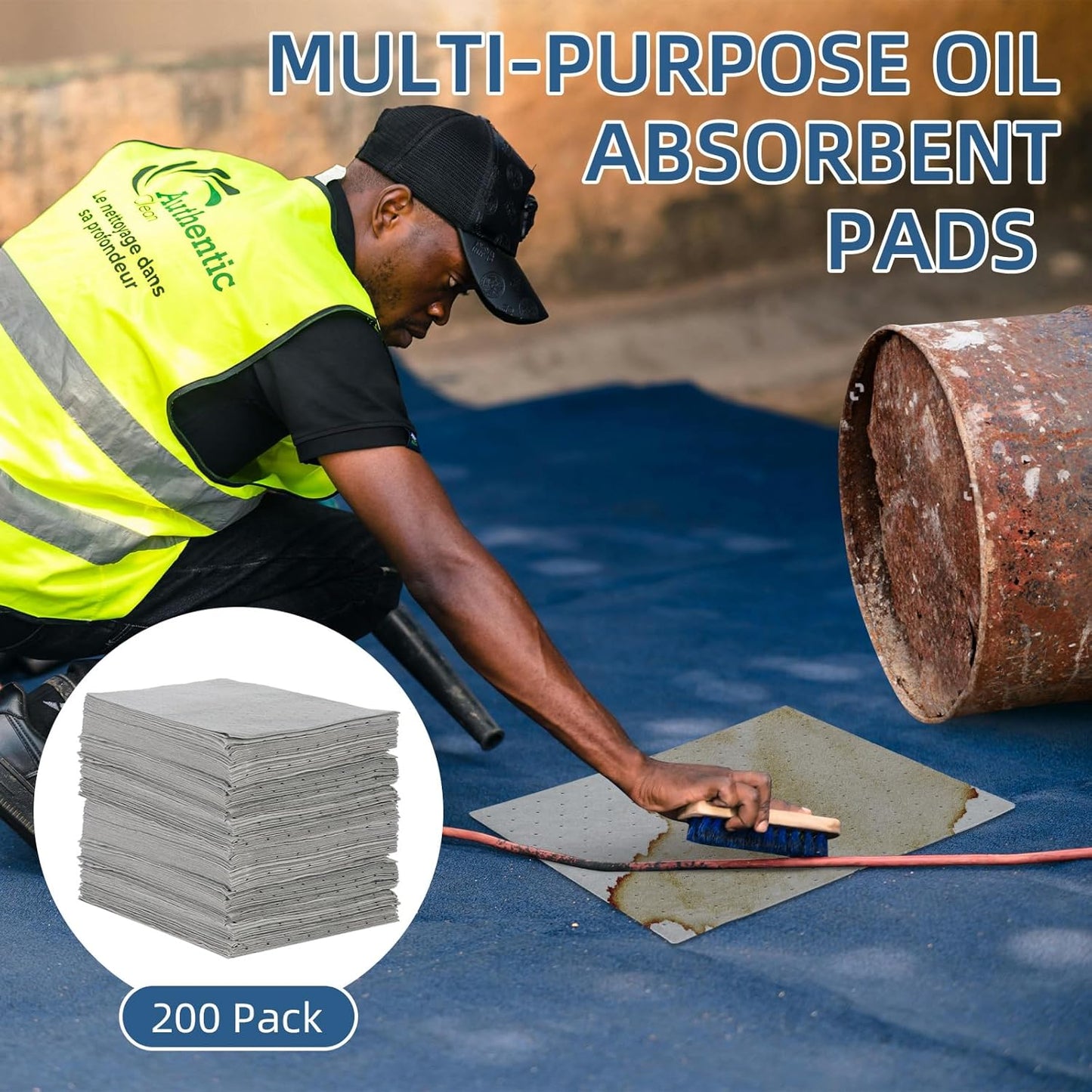 200 PCS Oil Absorbent Pads, 16.5" x 12.6" x 2mm Universal Spill Absorbent Pads Heavy Weight Absorbent Mat Pads for Absorbing Water, Oil, Grease, Coolant, and Other Fluids (Gray)