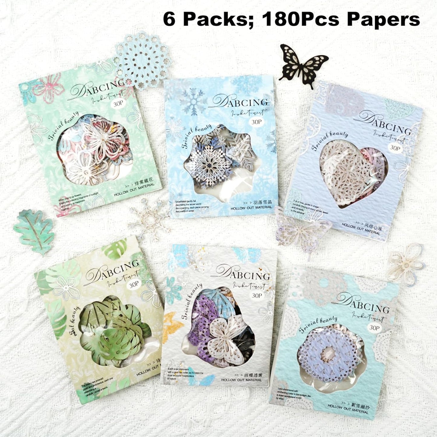 Vintage Hollowed-Out Scrapbook Paper Set, 180PCS Butterfly Floral Leaf Heart Ephemera for Journaling, Scrapbooking, and DIY Crafts