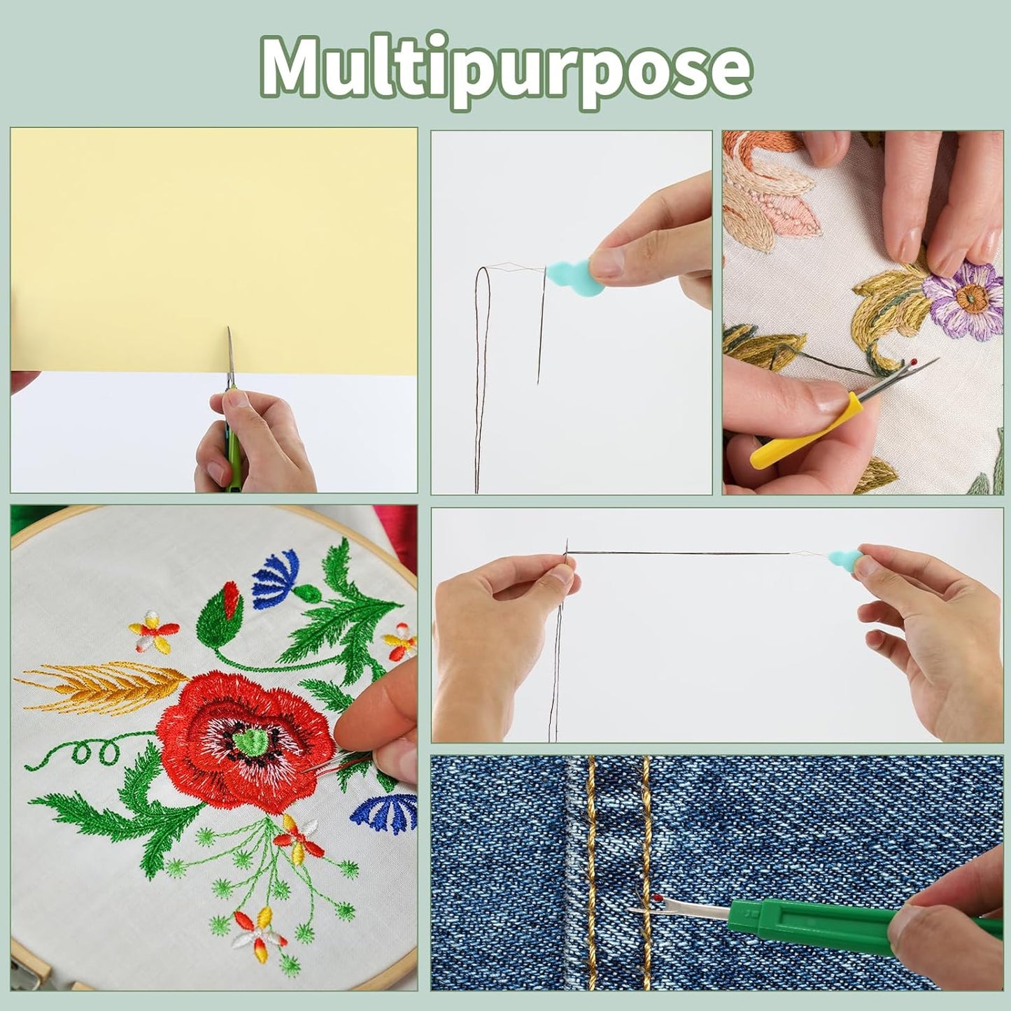 Thimbles for Hand Sewing, Cross Stitch Supplies, Embroidery Thimble, Sashiko Finger Protectors, Quilting Thumb Protector Pads, Includes Thimble, Seam Ripper, Thread and Thread Snips, Etc.