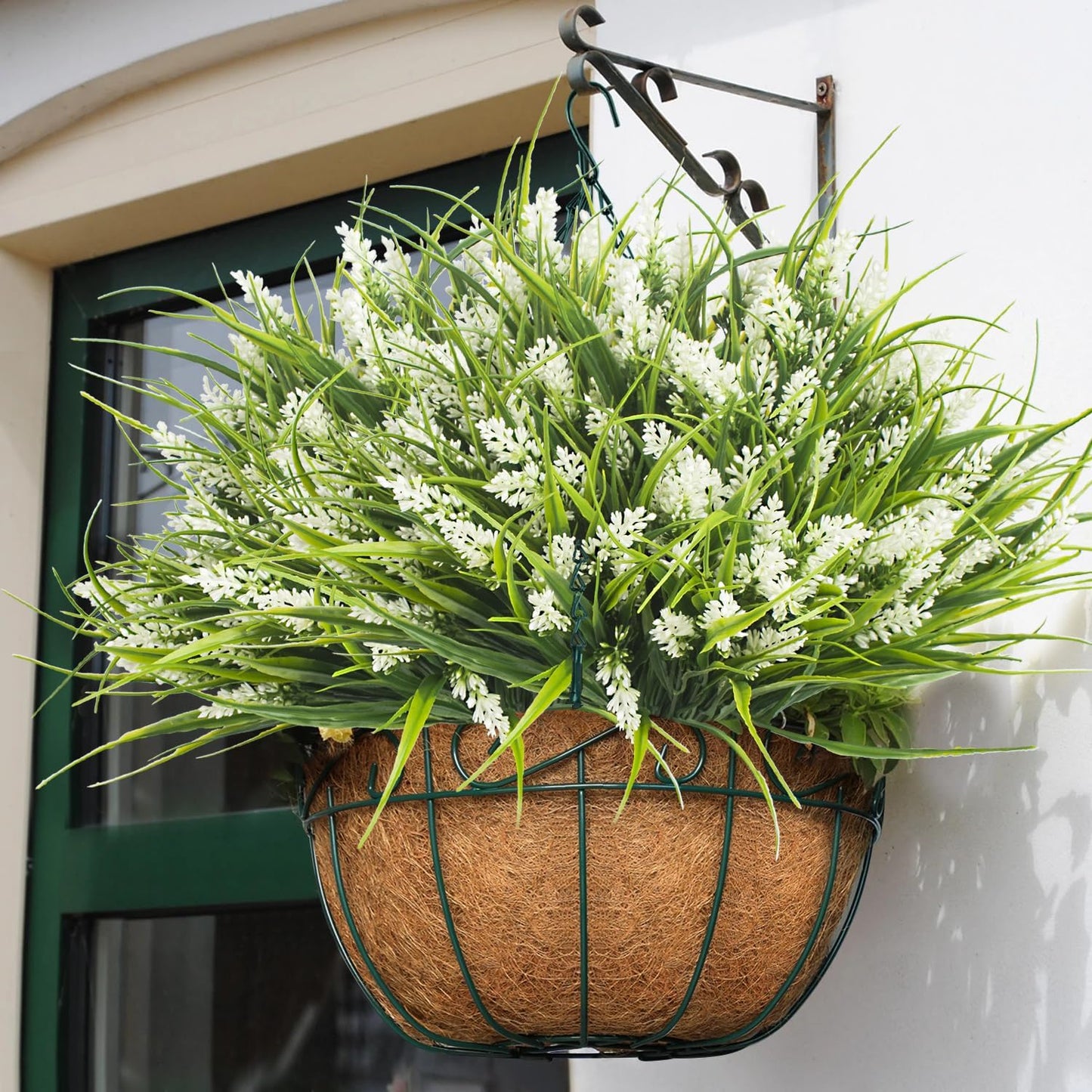 20 Bundles Artificial Plants Outdoor Fake Monkey Grass with Flowers (White)