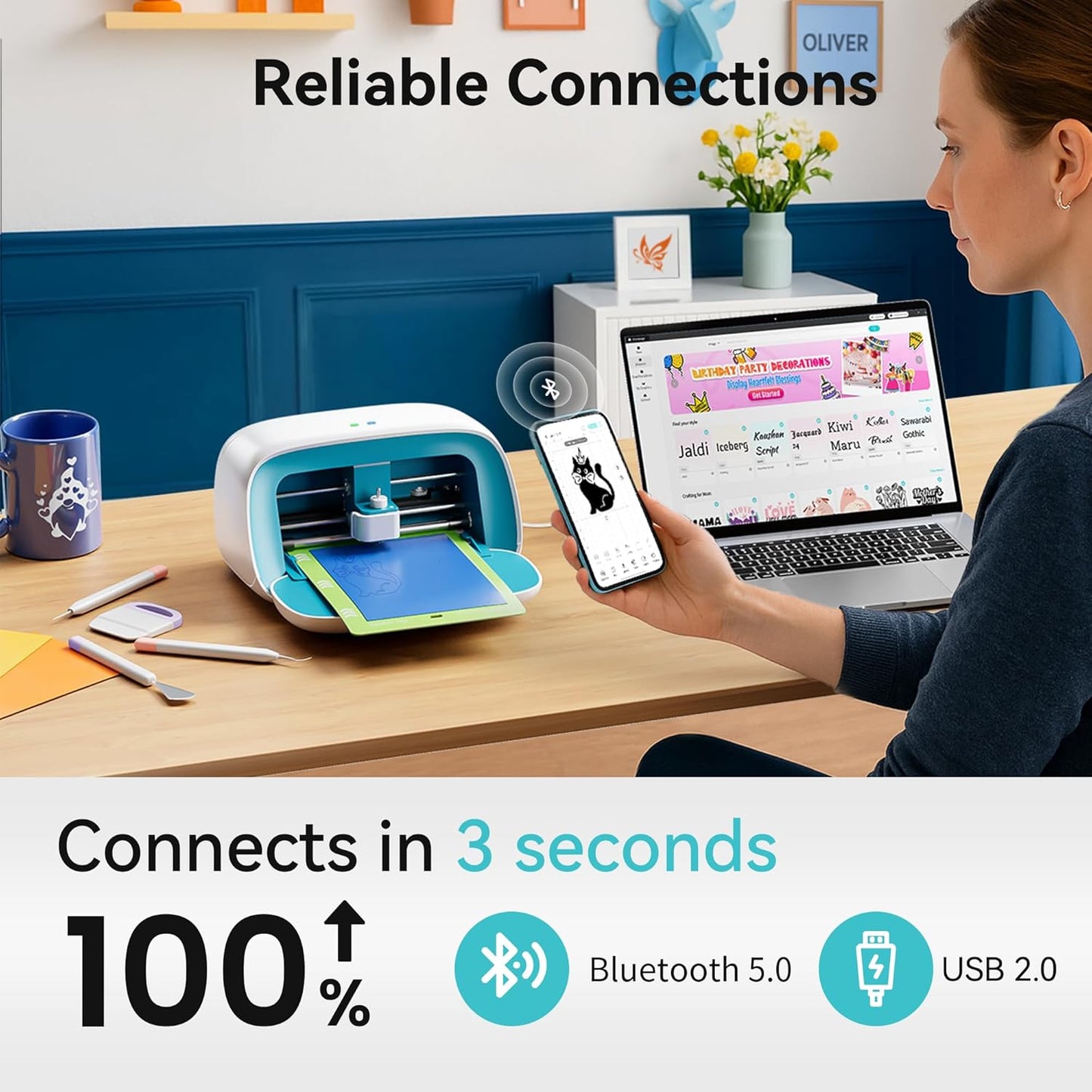 Likcut Vinyl Cutter Machine, Smart Sticker Maker Glee S501 for DIY Joy, Portable Cutting Tool for Crafting Beginner, Compact Design for Home & School Craft Projects, DIY Home Decor, Blue