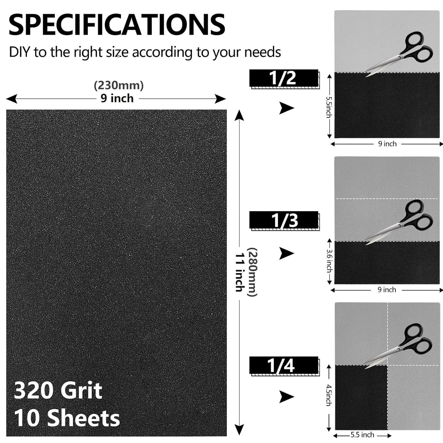 320 Grit Sandpaper, 9 x 11 Inch Wet Dry Sand Paper Hand Abrasive Sanding Sheets for Wood Metal Automotive Sanding and Polishing - 10 Sheets