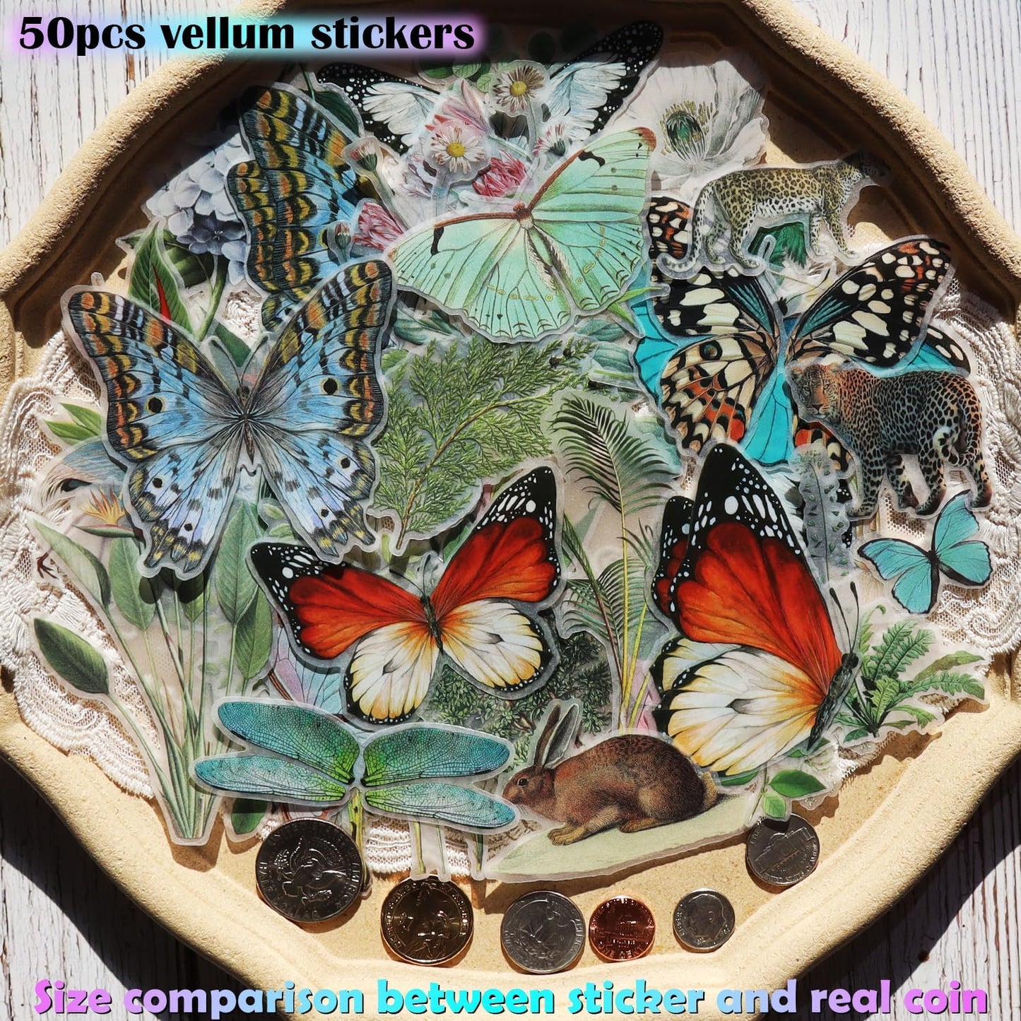 Vintage Vellum Stickers Floral Plants Elements Scrapbooking Supplies Flowers Botanic Natural Translucent Paper Self-Adhesive Junk-Journal Items (Tropical Plants)