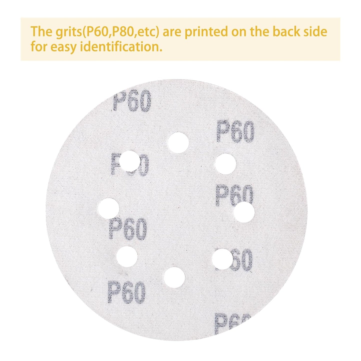 150PCS Gold Sanding Discs Set, 5-Inch 8-Hole Sandpaper for Random Orbital Sander, Including 60,80,120,150,240,320,400 Grit, for Automotive or Woodworking