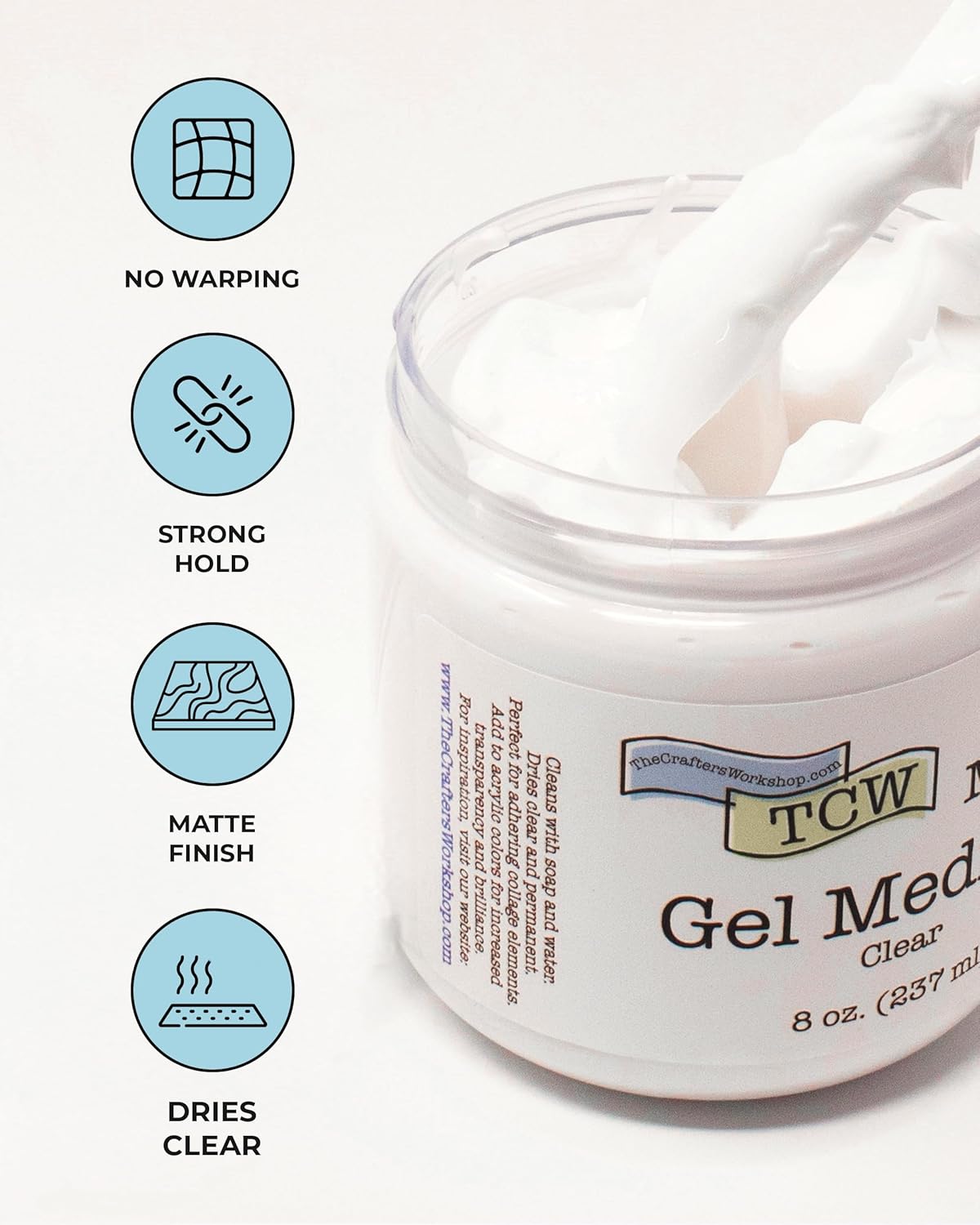 The Crafter's Workshop Matte Gel Medium for Acrylic Paint - Dimensional Clear Texture Paste for Stenciling & Mixed Media Art - Boutique Quality, 8 oz Jar