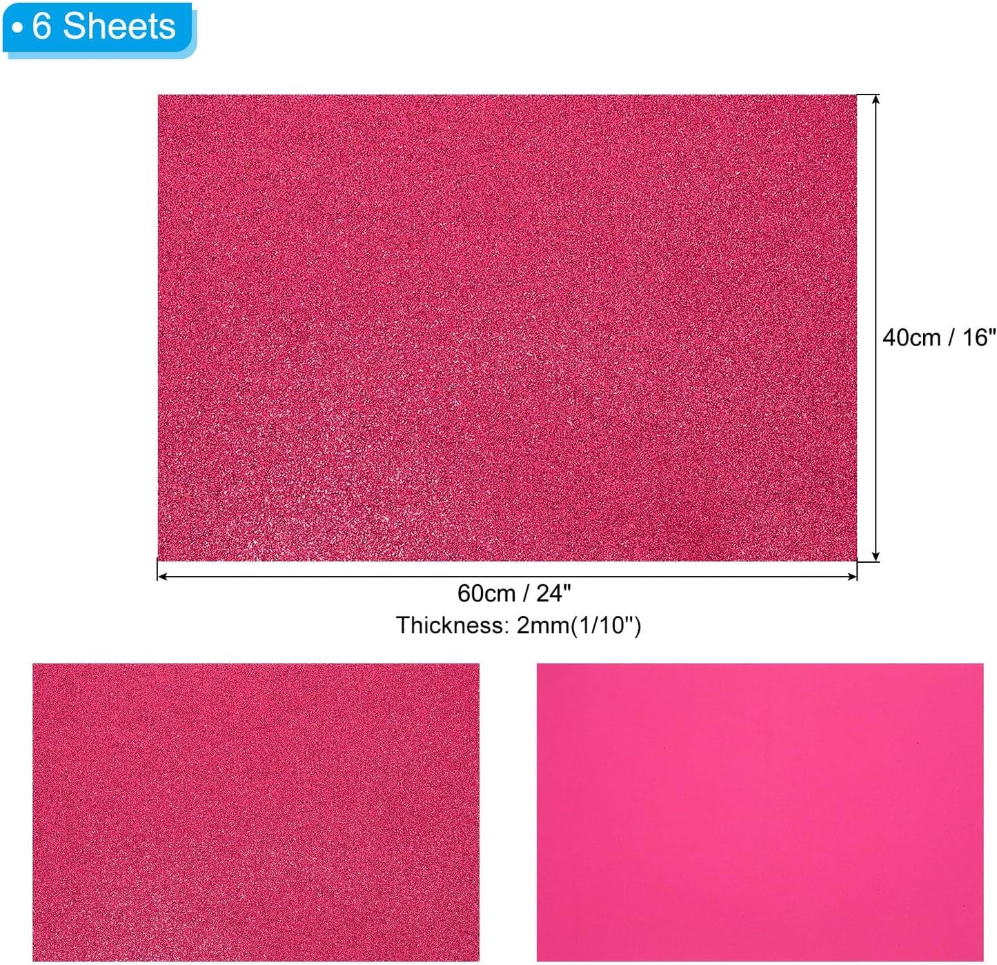 PATIKIL 2mm(1/10") Thick Non Adhesive Glitter Foam Sheet 16x24inch(40x60cm) Wine Red, EVA Shiny Foam Board for Craft, 6 Pcs