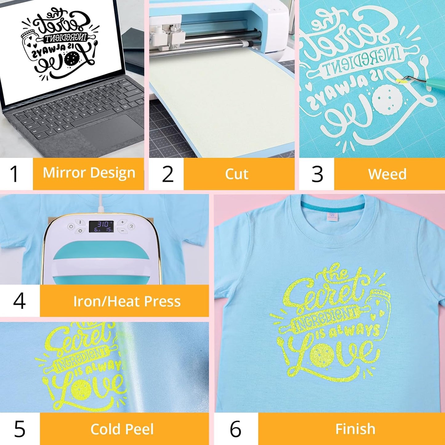 HTVRONT Glitter Heat Transfer Vinyl - 10" x 5FT Neon Lemon Yellow Glitter HTV Vinyl for T-Shirts, Neon Lemon Yellow Glitter Iron on Vinyl for All Cutter Machine