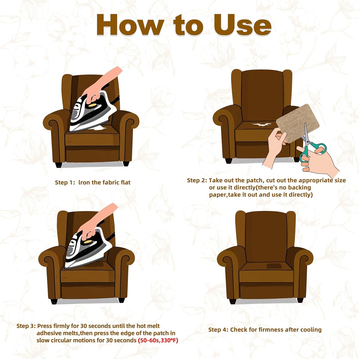 Iron on Patches, 8 Pieces Iron on Linen Patches, Fabric Patches for Couch, Tent, Clothing, Seat, Linen Repair Decorating Kit 3.7" by 4.9" (9.5 cm x 12.5 cm, Off White)