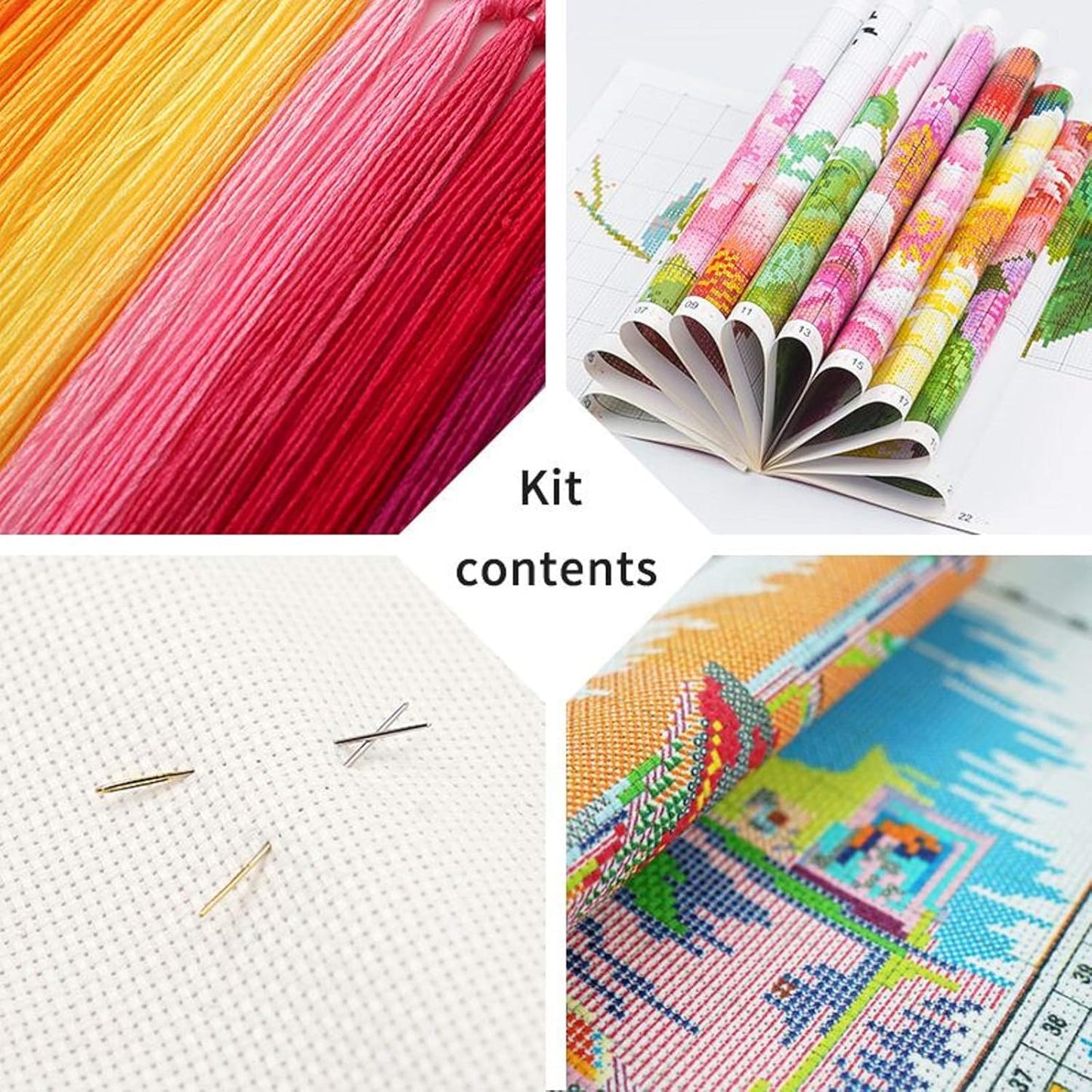 Dimensean Stamped Cross Stitch Kits Full Range of Embroidery Patterns Starter Kits for Beginners Adult or Kids DIY Cross Stitches Needlepoint Kits 11CT-Colorful Flowers on The Table 18x18 inch