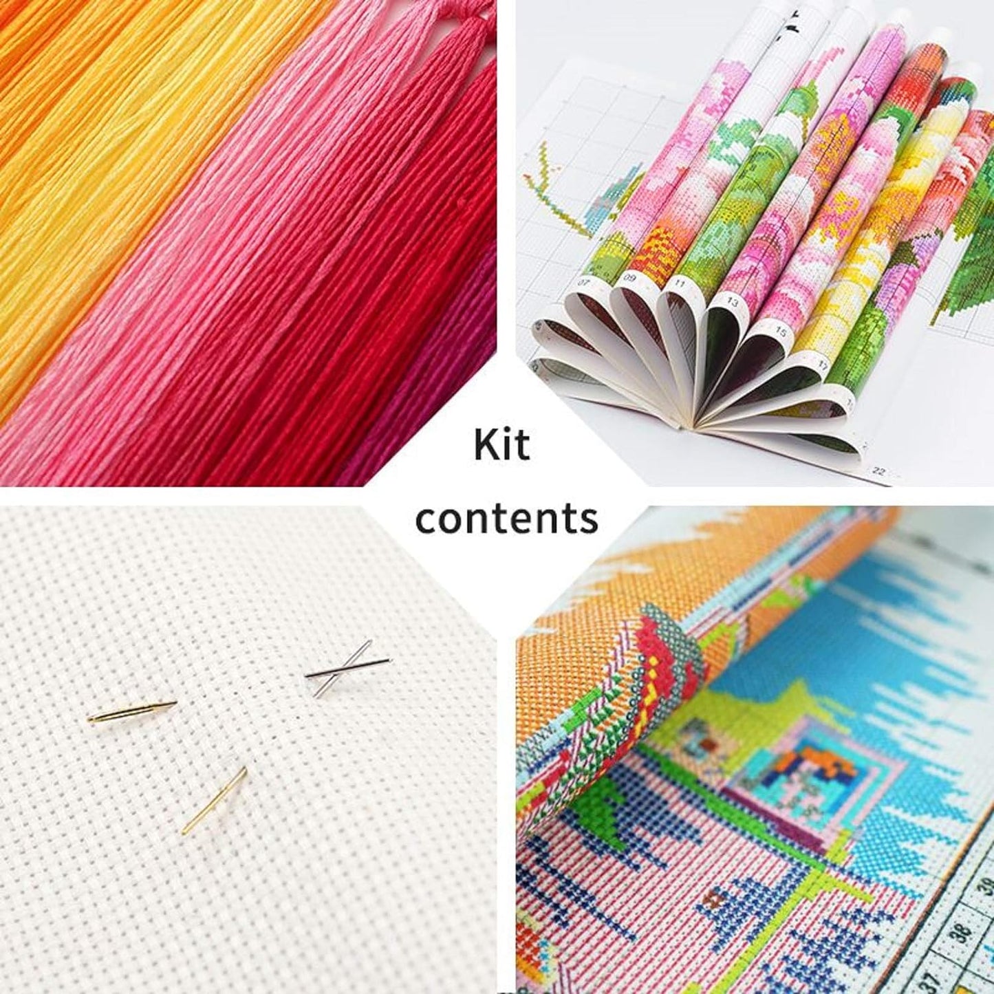 Dimensean Stamped Cross Stitch Kits Full Range of Embroidery Patterns Starter Kits for Beginners Adult or Kids DIY Cross Stitches Needlepoint Kits 11CT-Colorful Cat 17.7x17.7 inch