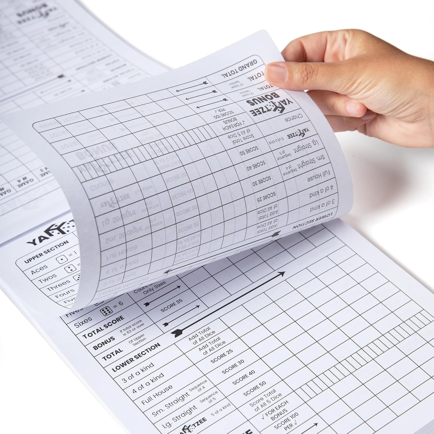 PlayDice Score Pads for Yahtzee: 120 Easy Tear Off, Large Print Score Sheets Compatible with Yardzee and Yahtzee Games (8.5x11-120 Pages)